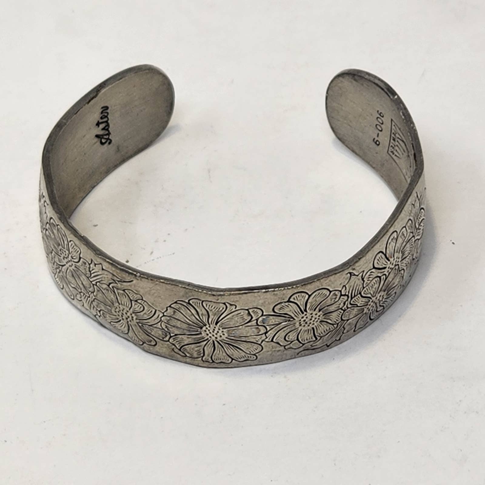 Kirk Stieff Pewter Wide Cuff Bracelet Aster Flower Of The Month September